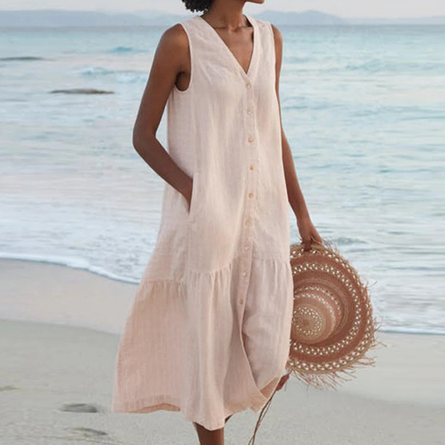 Damekjole | Uten ermer Midi Knapper Front