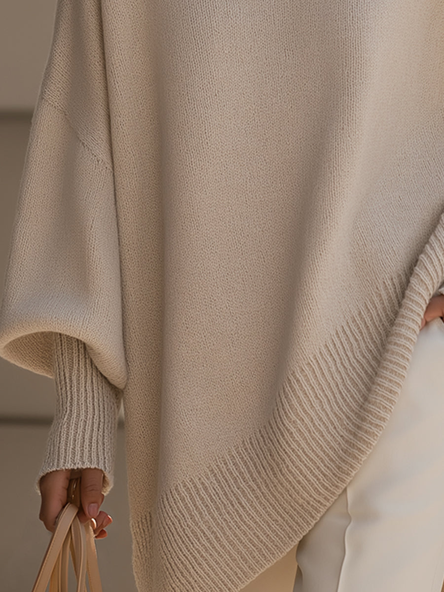 Kvinnegenser | Oversized Poncho med Ribbestrikket Kant