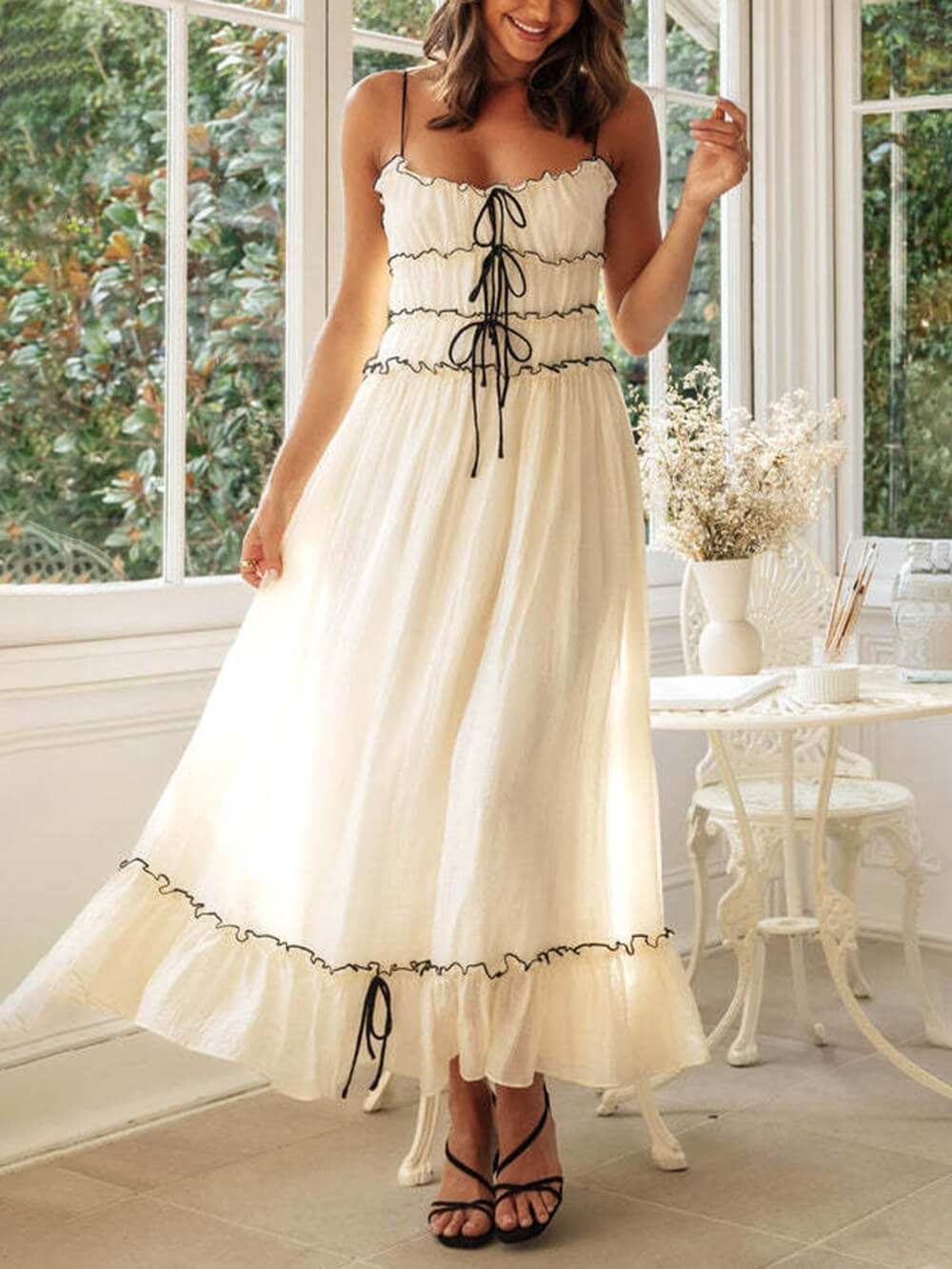 Kvinnes Boho Midi Kjole | Spagettistropper