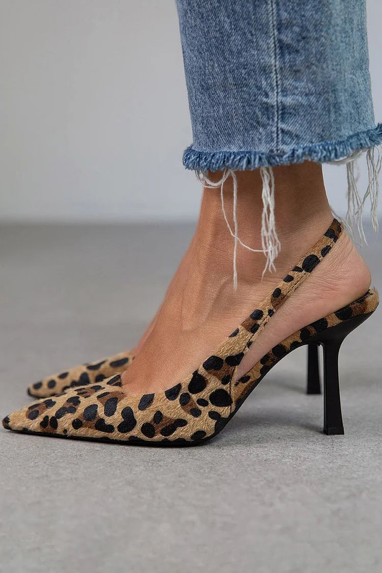 Slingback Hæler for Kvinner | Mønstret Spiss Tå