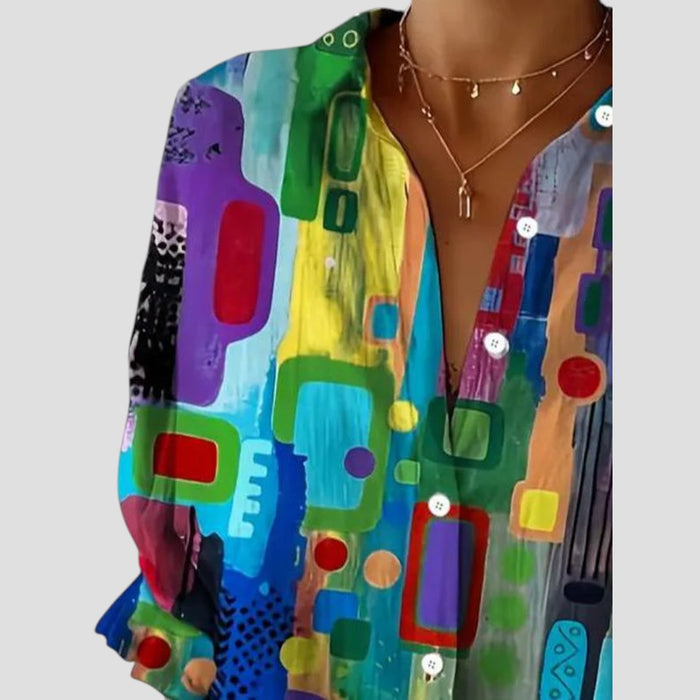 Damebluse | Geometrisk Trykk Knappefront