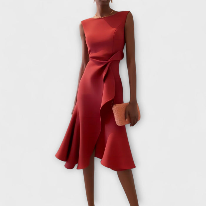 Dame Cocktail Midi Kjole | Asymmetrisk Uten Ermer