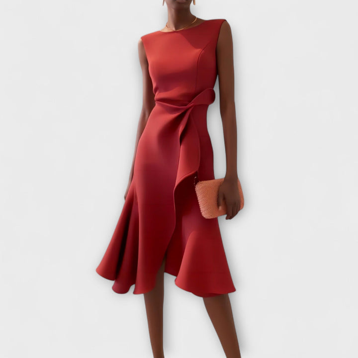 Dame Cocktail Midi Kjole | Asymmetrisk Uten Ermer