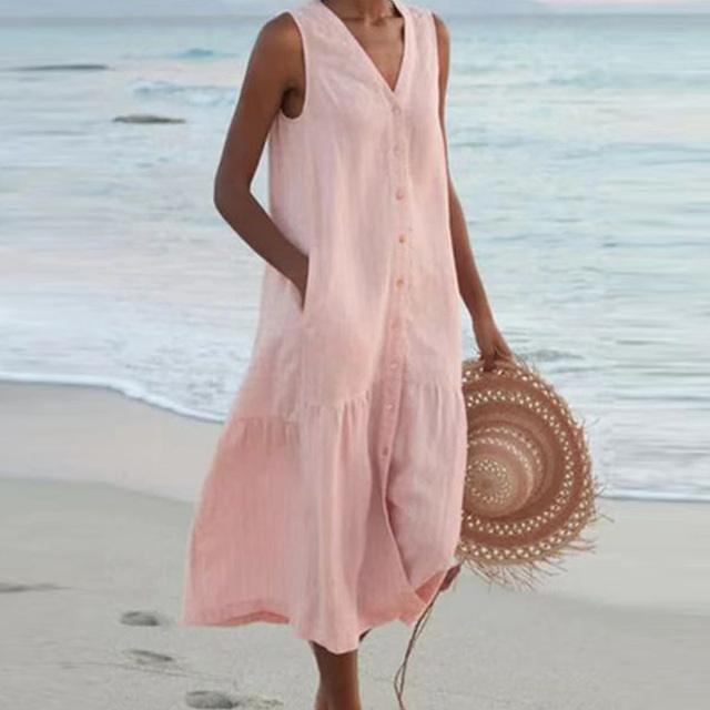 Damekjole | Uten ermer Midi Knapper Front