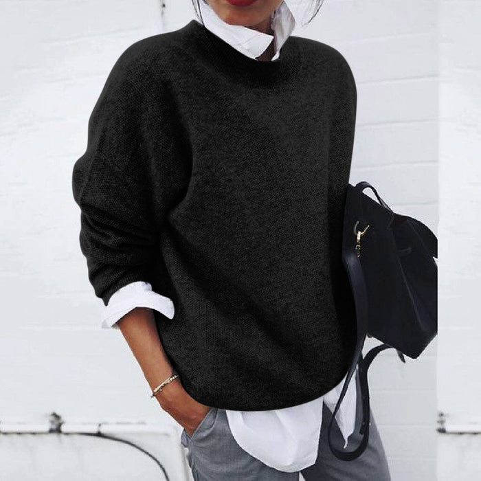 Dame Oversized Genser med Rund Hals og Lange Ermer
