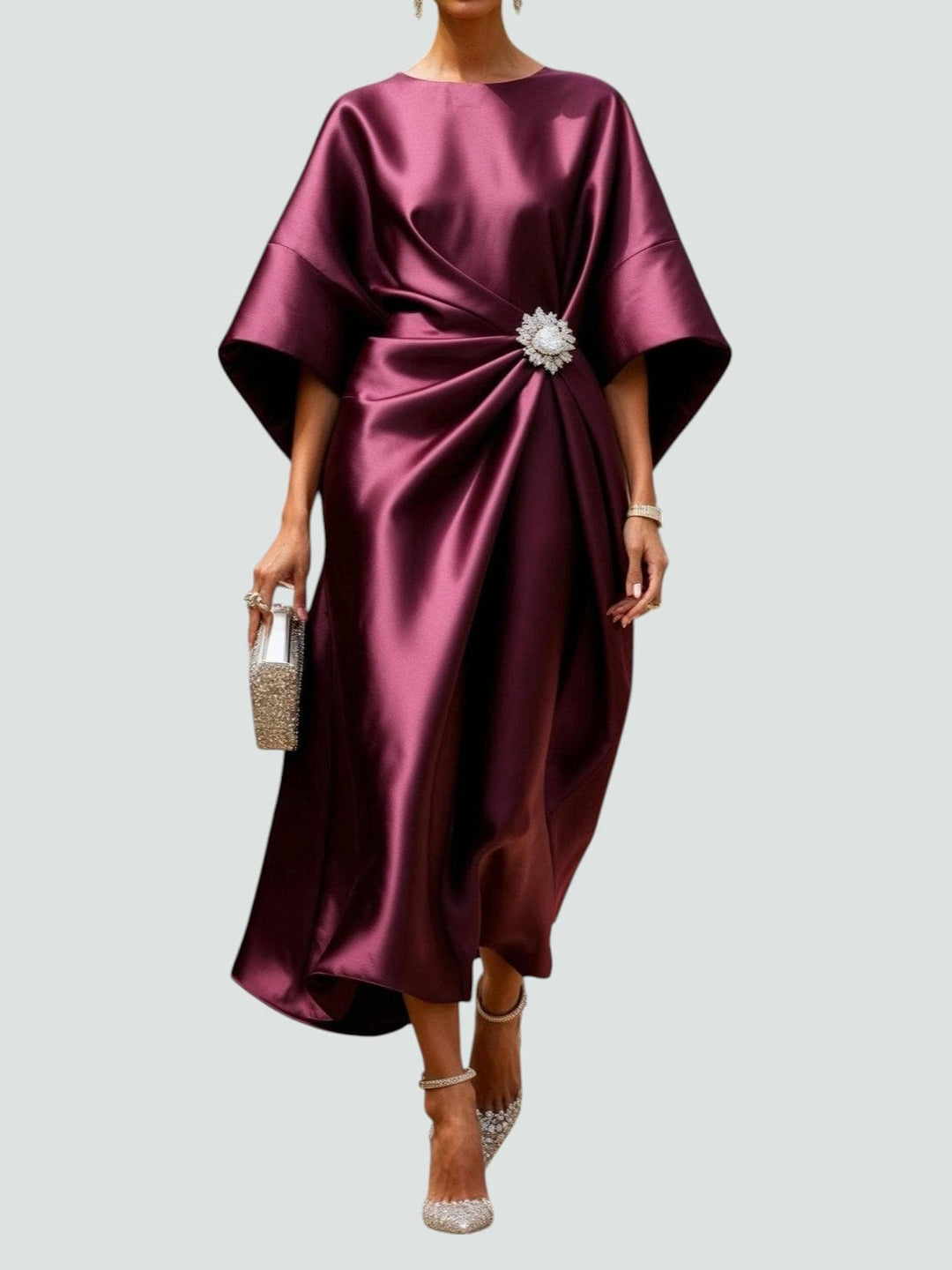 Kjole for kvinner | Drapert Midi Batwing Erme