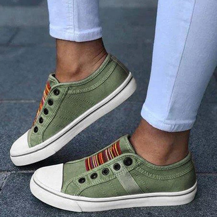 Dame Slip-On Sneakers med Stripemønster og Tåkappe