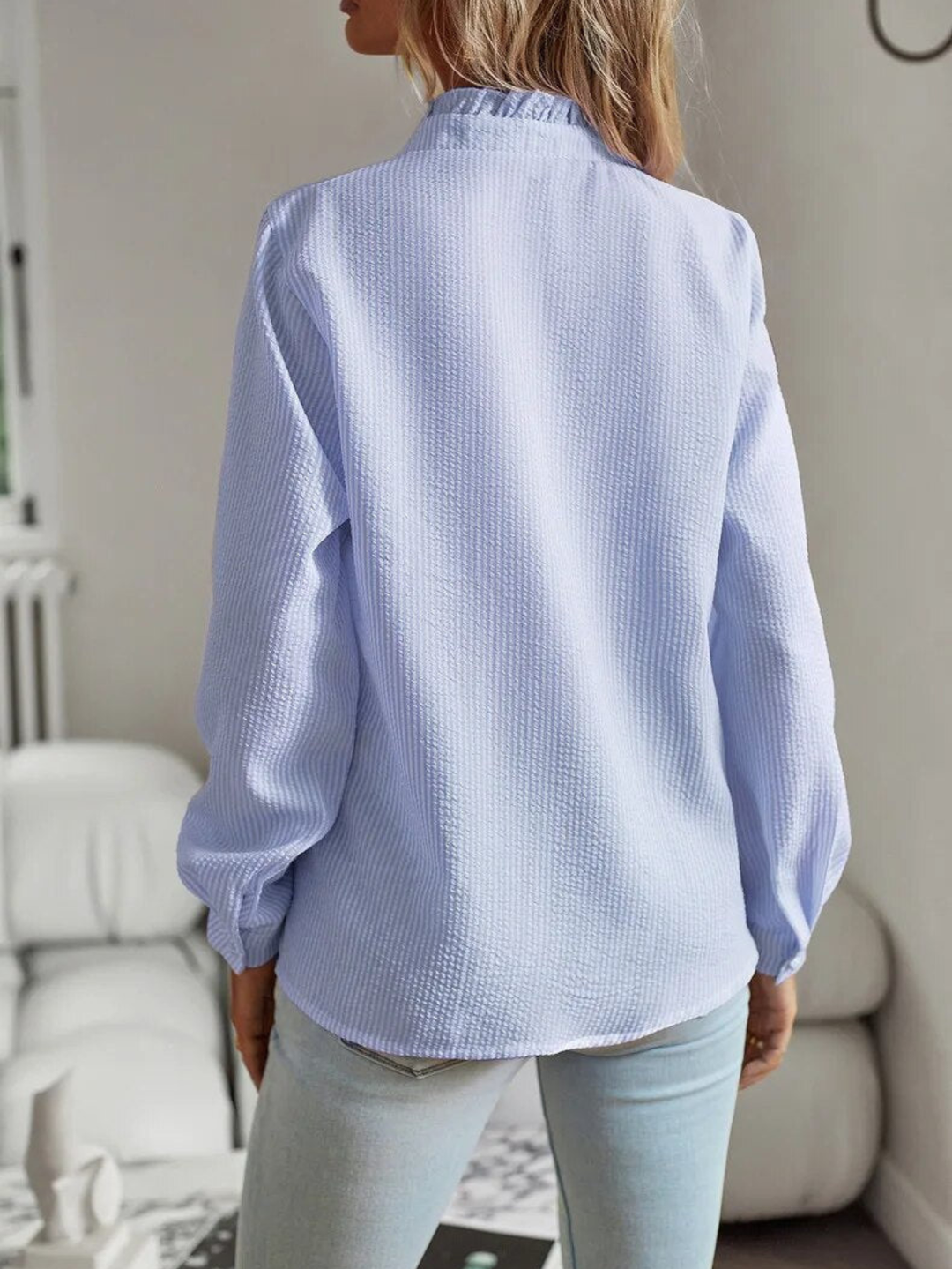 Damebluse | Rynket Front Med Knapper