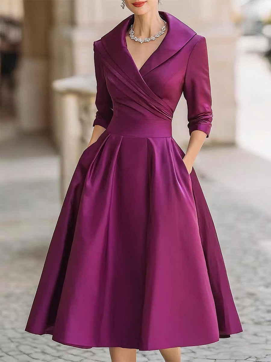 Dame Cocktail Midi Kjole | A-Linje