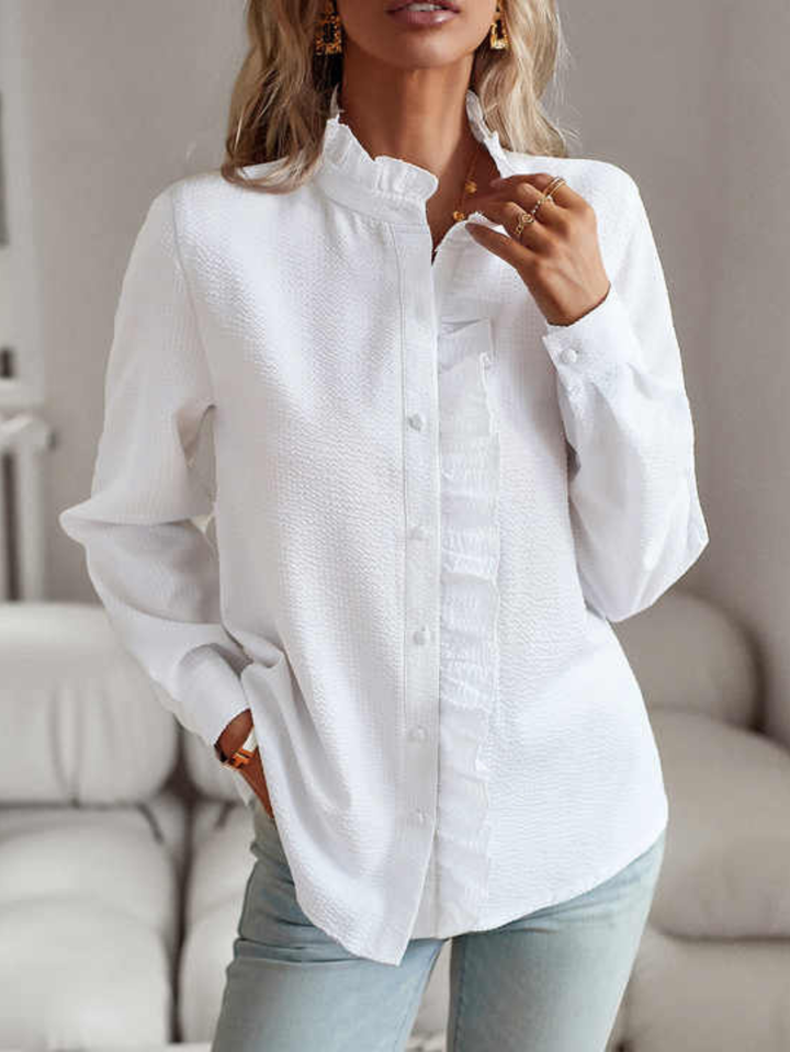 Damebluse | Rynket Front Med Knapper