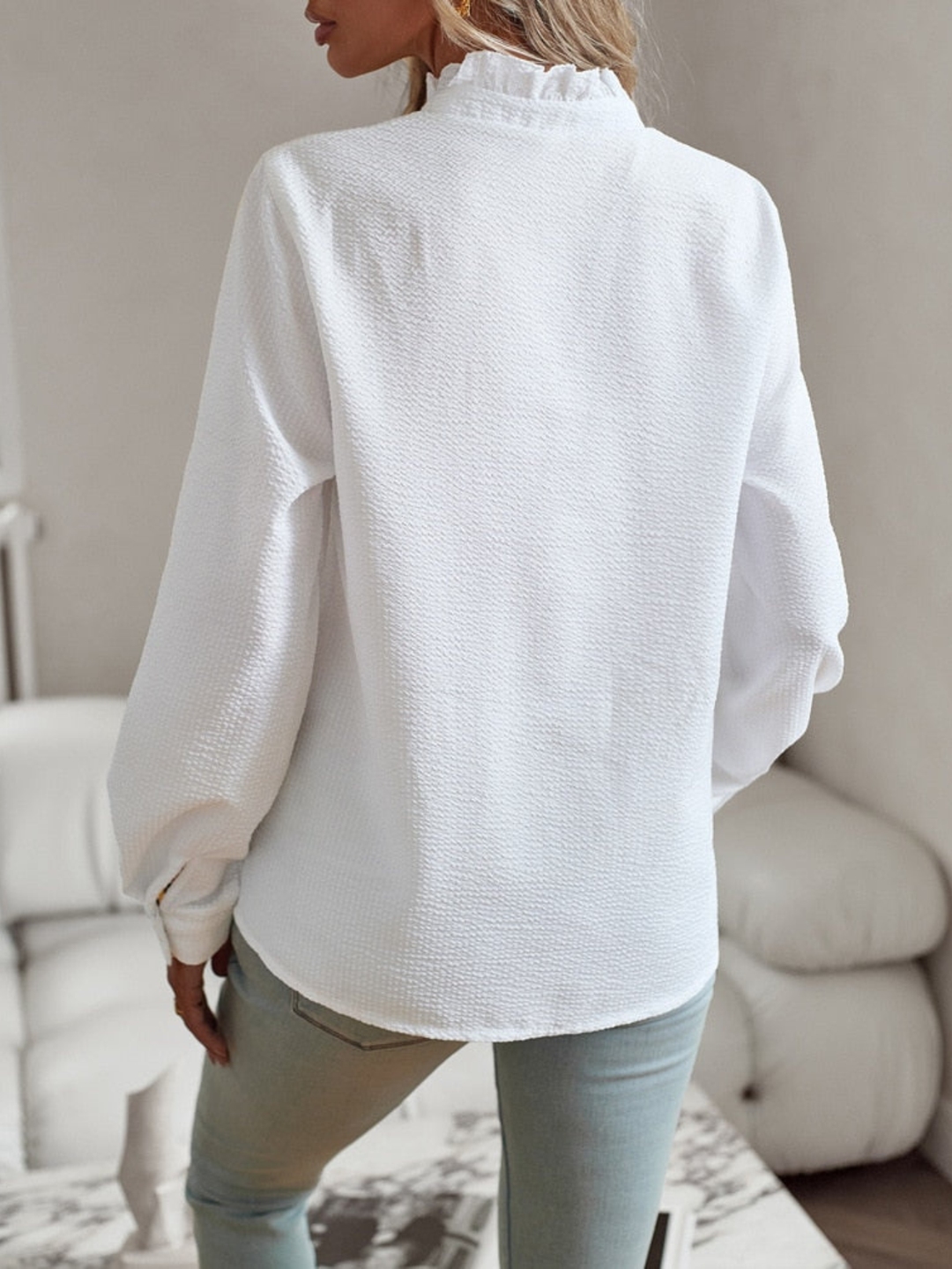 Damebluse | Rynket Front Med Knapper
