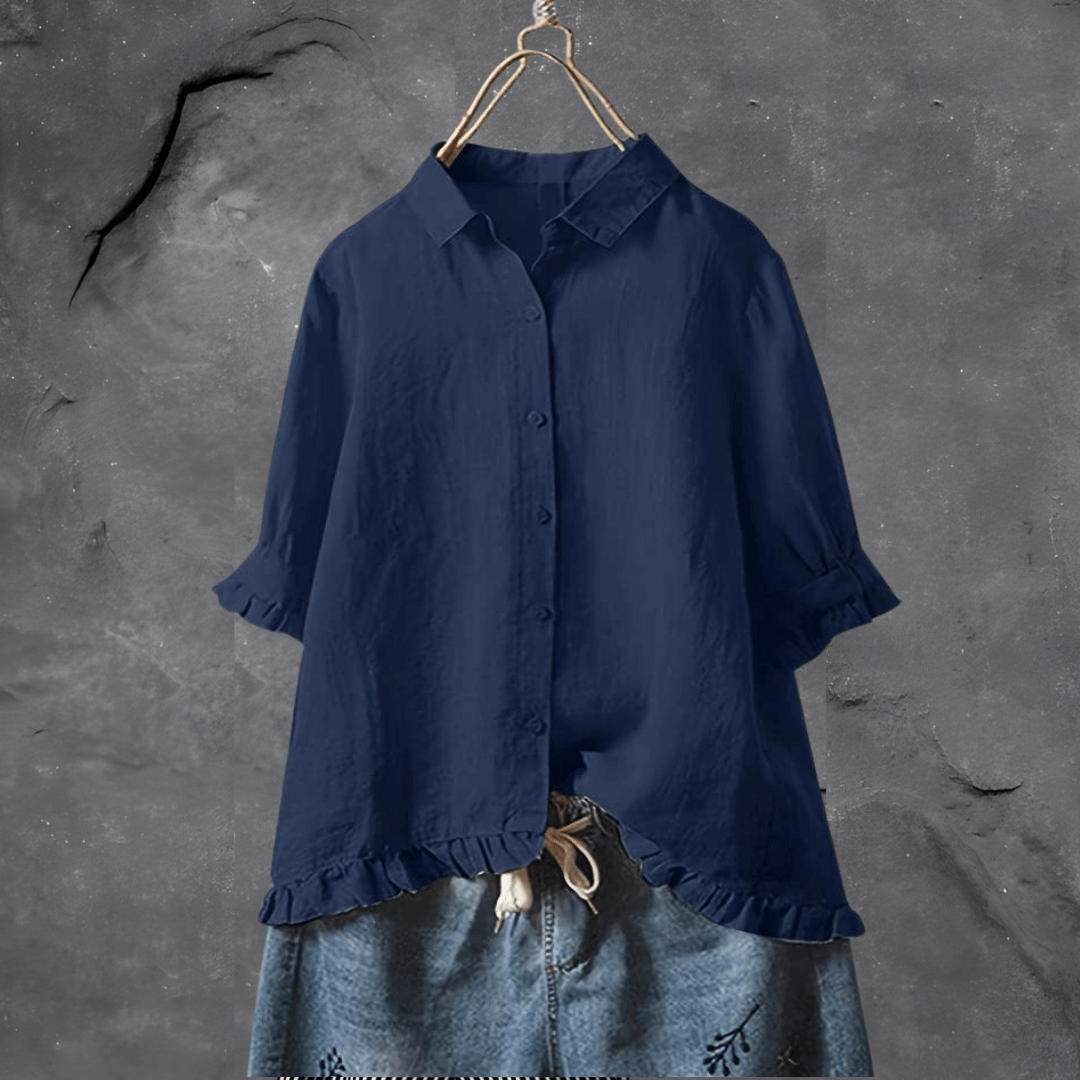Damebluse | Krage med Volangkant