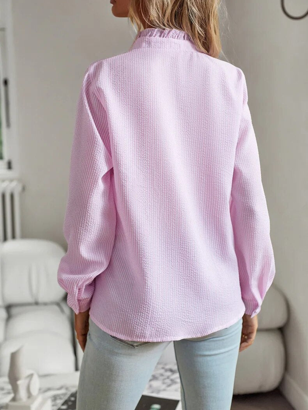 Damebluse | Rynket Front Med Knapper