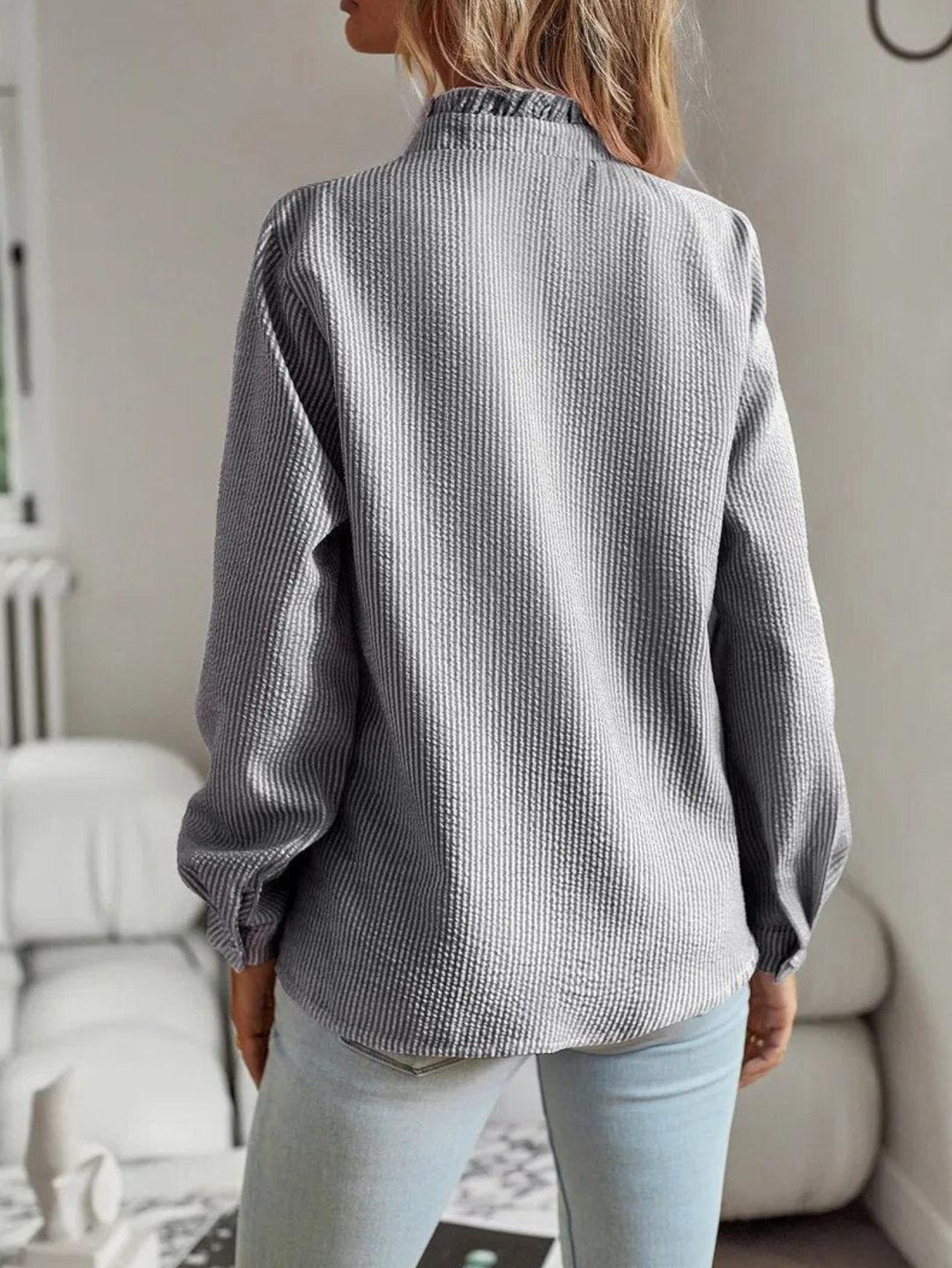 Damebluse | Rynket Front Med Knapper