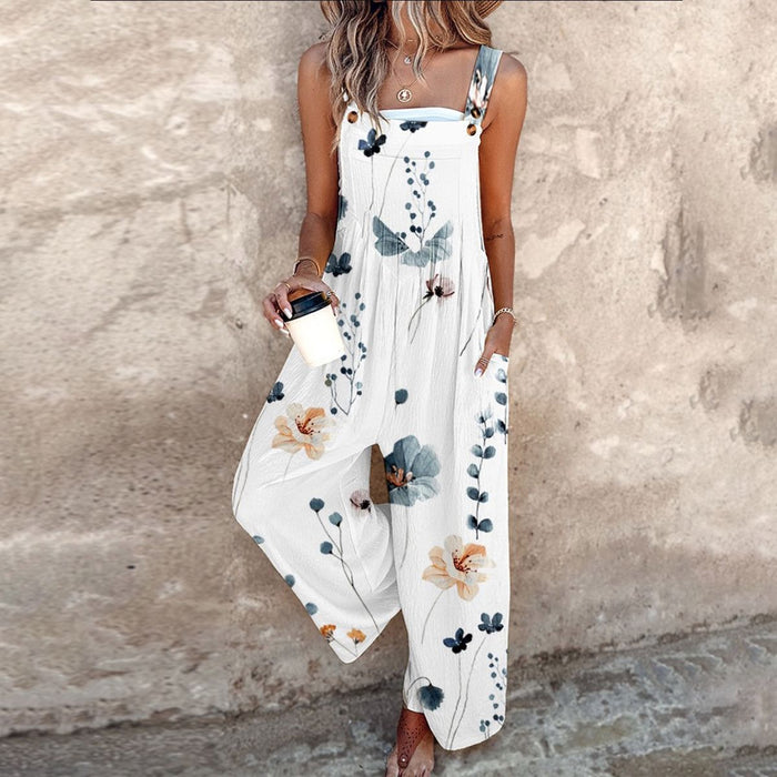 Kvinners Vide Jumpsuit | Uten Ermer Blomster