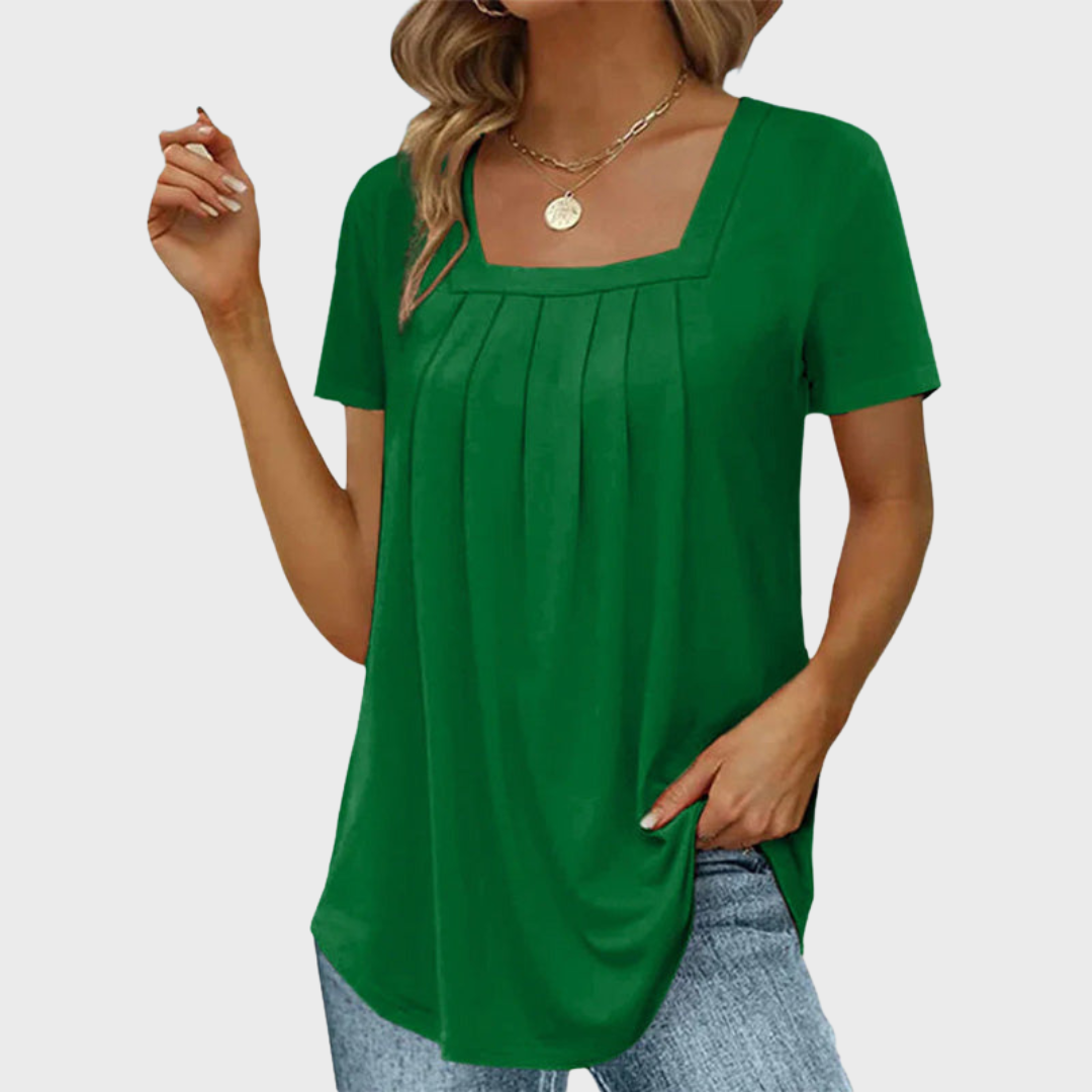 Damebluse | Kvadratisk Hals Med Plerte Front