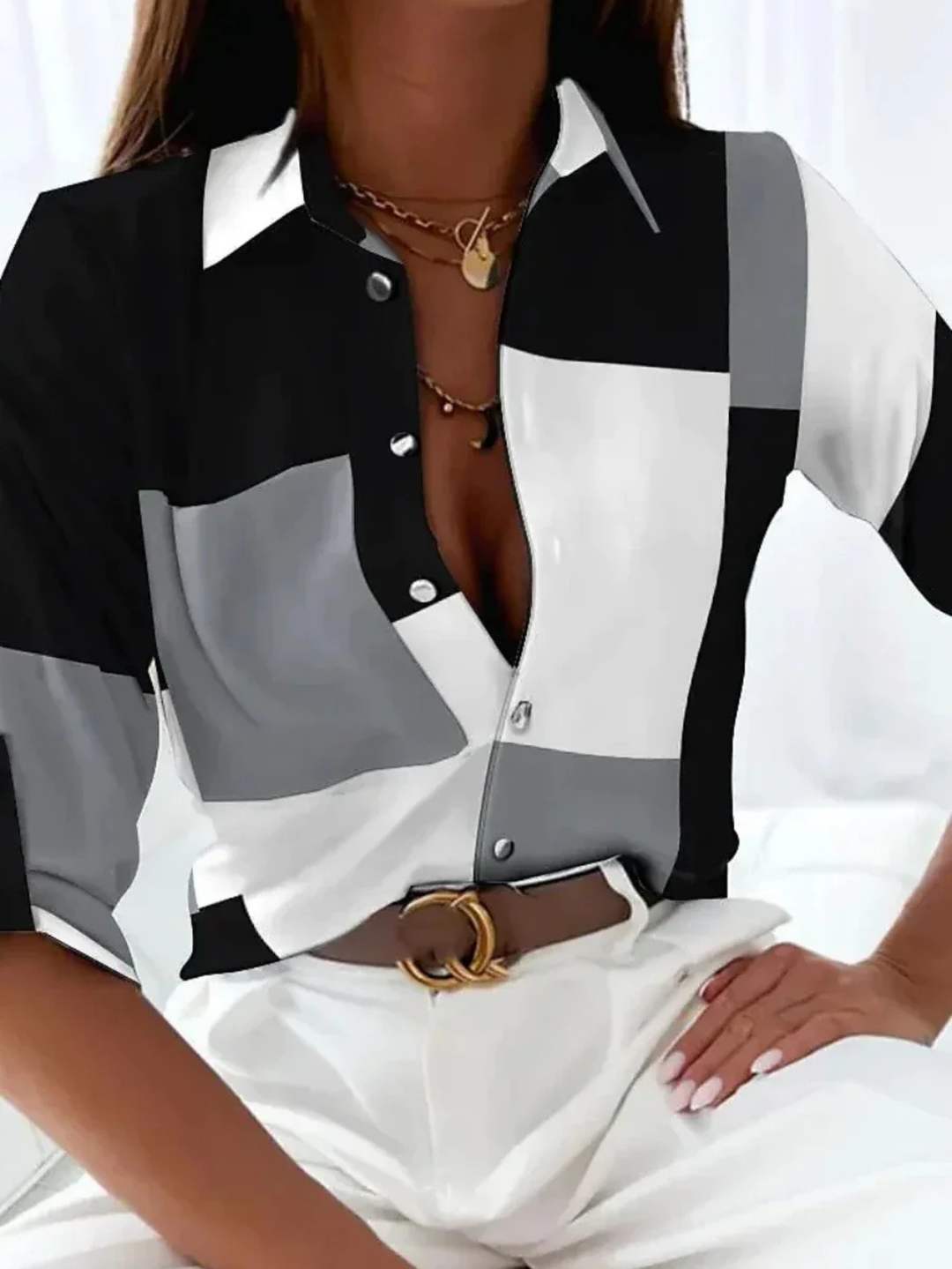 Kvinnebluse | Trykt Knappebluse
