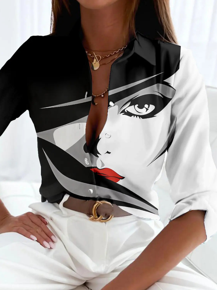 Kvinnebluse | Trykt Knappebluse
