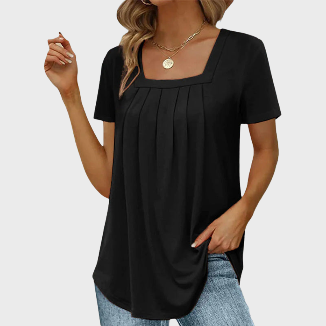 Damebluse | Kvadratisk Hals Med Plerte Front