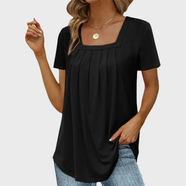 Damebluse | Kvadratisk Hals Med Plerte Front