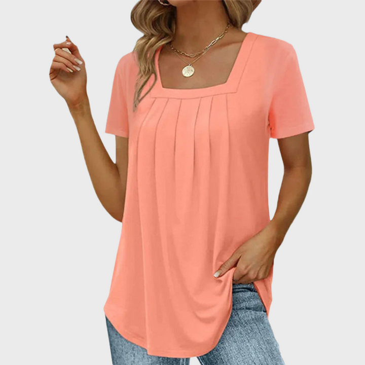 Damebluse | Kvadratisk Hals Med Plerte Front