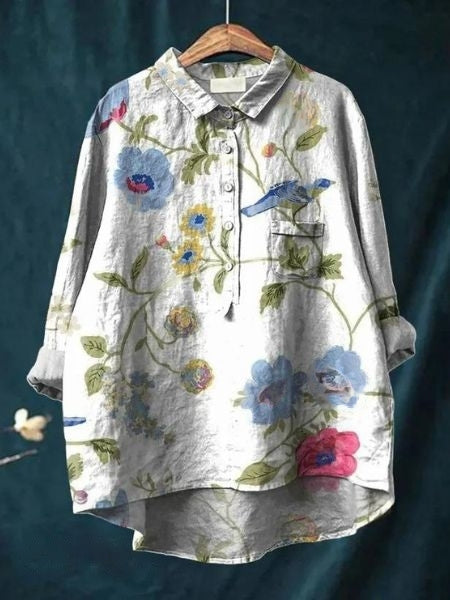 Kvinnebluse | Blomstret Med Knapper