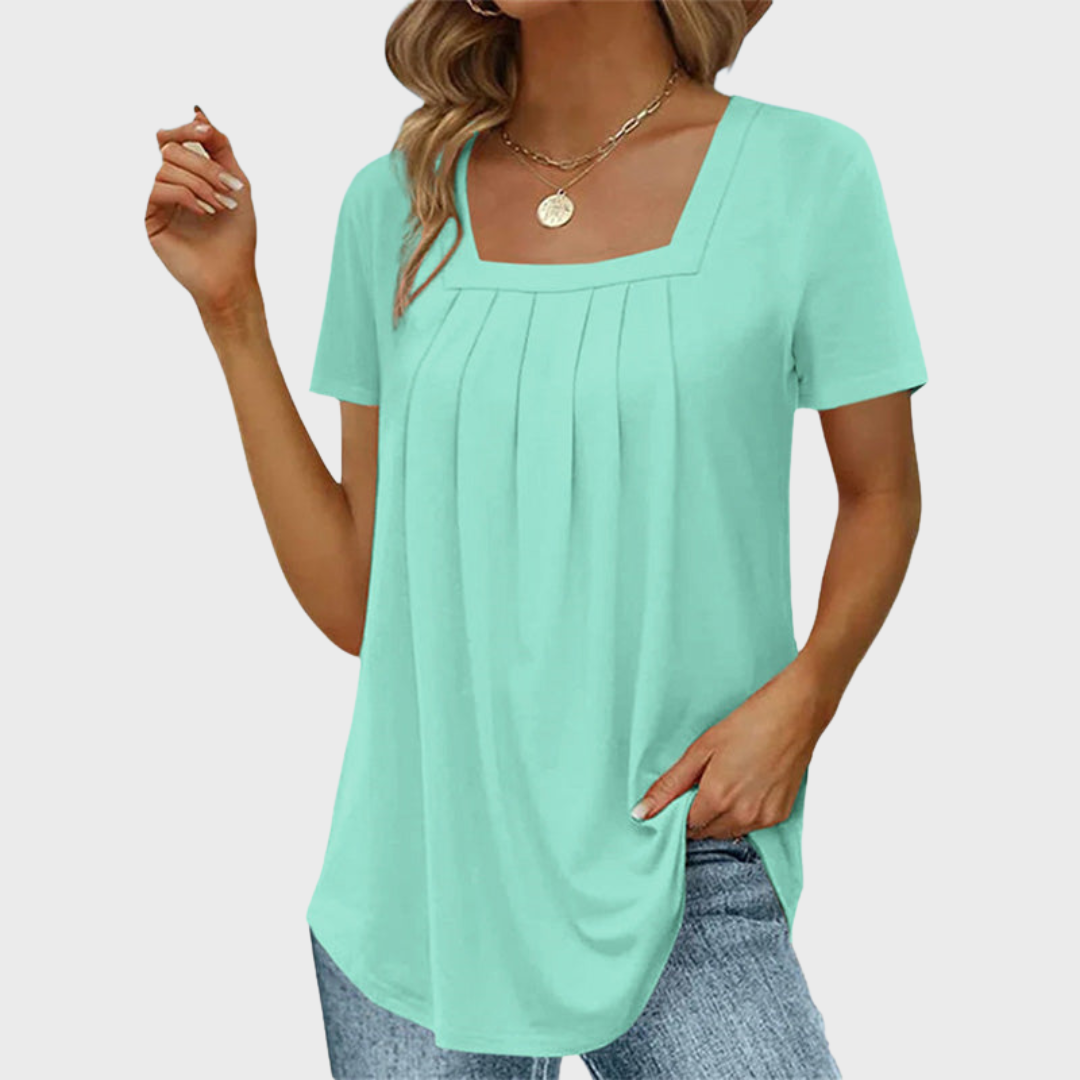 Damebluse | Kvadratisk Hals Med Plerte Front
