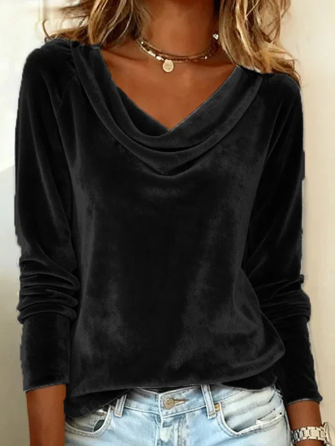 Damebluse | Langermet Drapert Hals