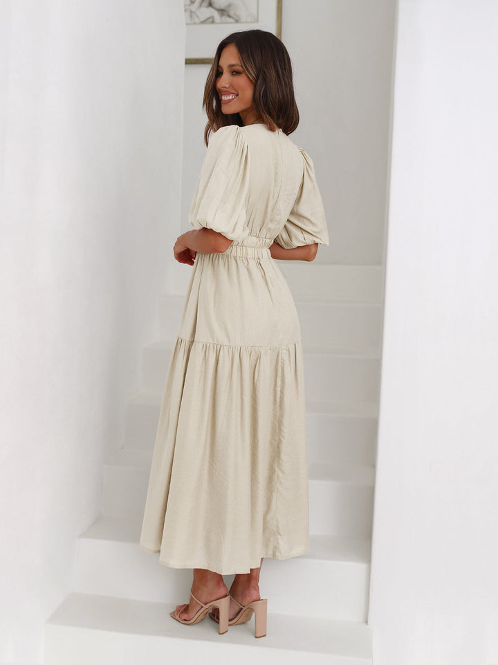 Kvinne Cocktail Midi Kjole | Smocket V-hals