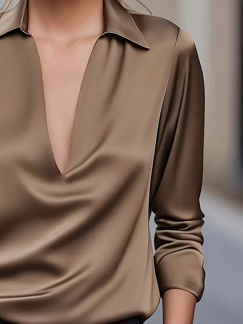 Damebluse | Langermet Krage V-Hals