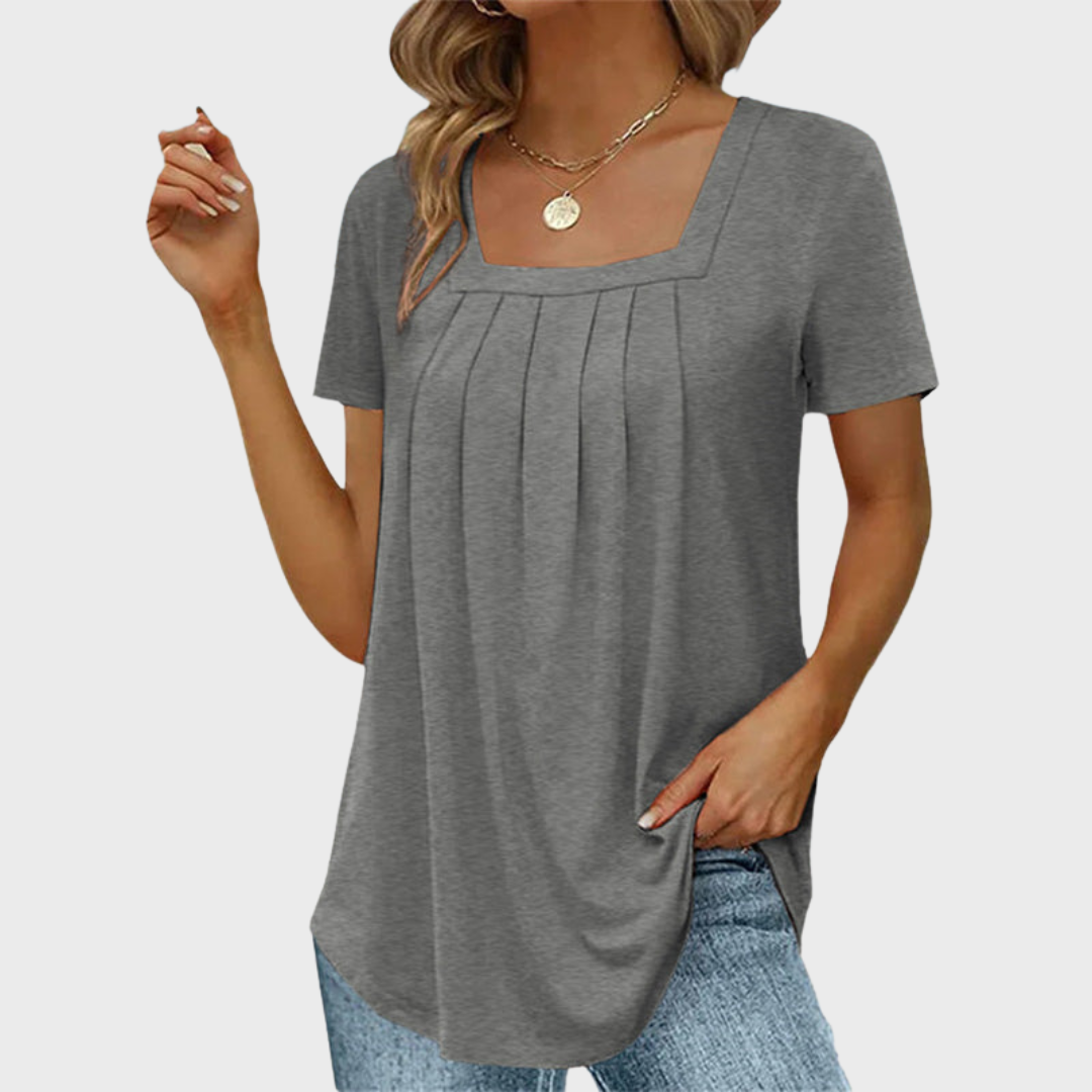 Damebluse | Kvadratisk Hals Med Plerte Front