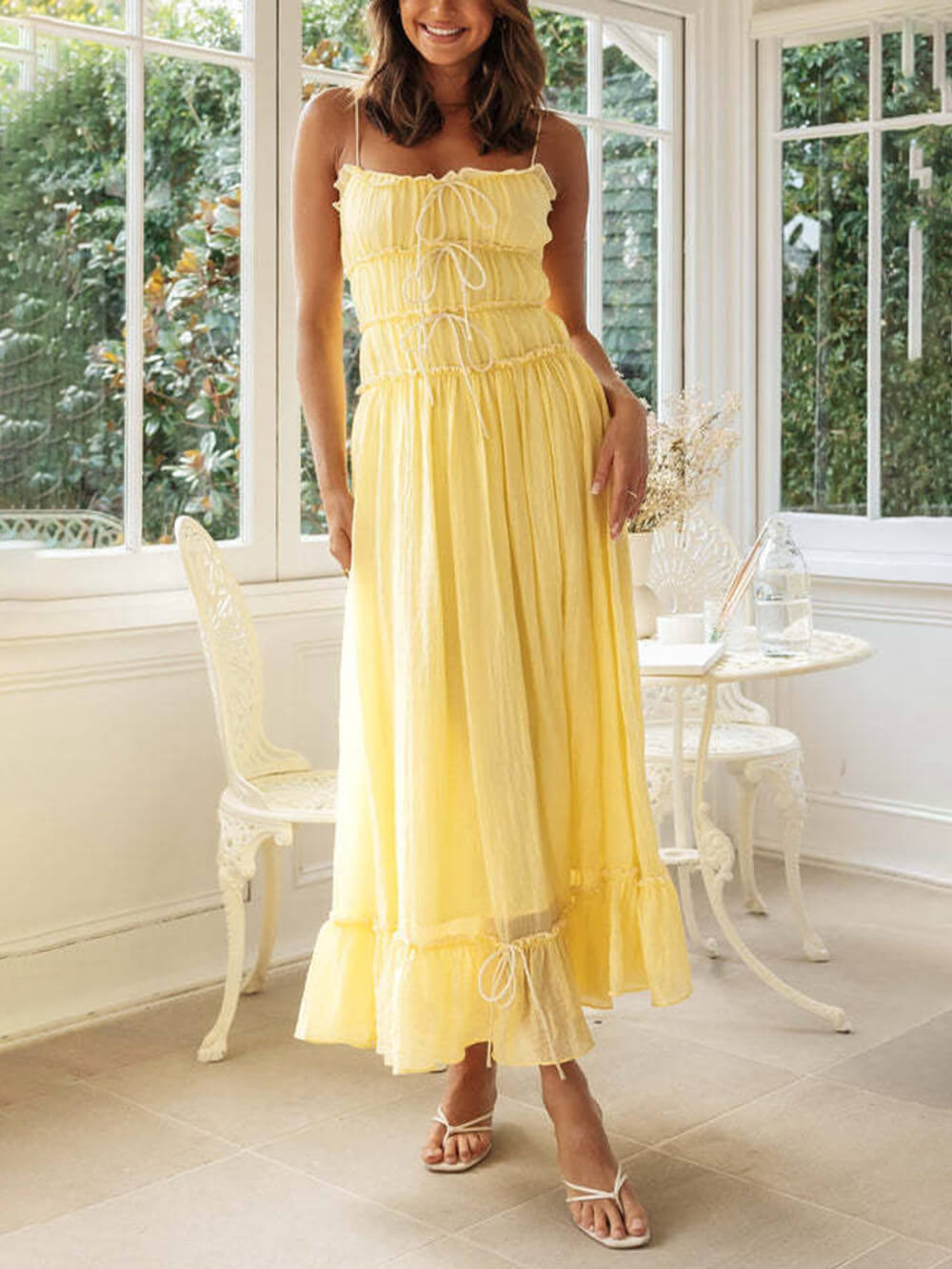 Kvinnes Boho Midi Kjole | Spagettistropper