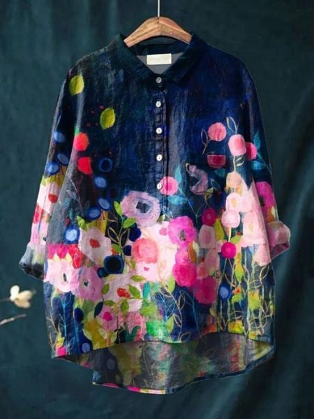 Kvinnebluse | Blomstret Med Knapper