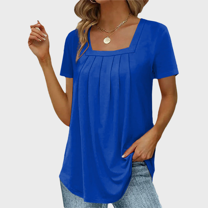 Damebluse | Kvadratisk Hals Med Plerte Front