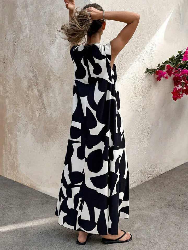 Kvinnens Svart Maxi Sommerkjole | V-Hals