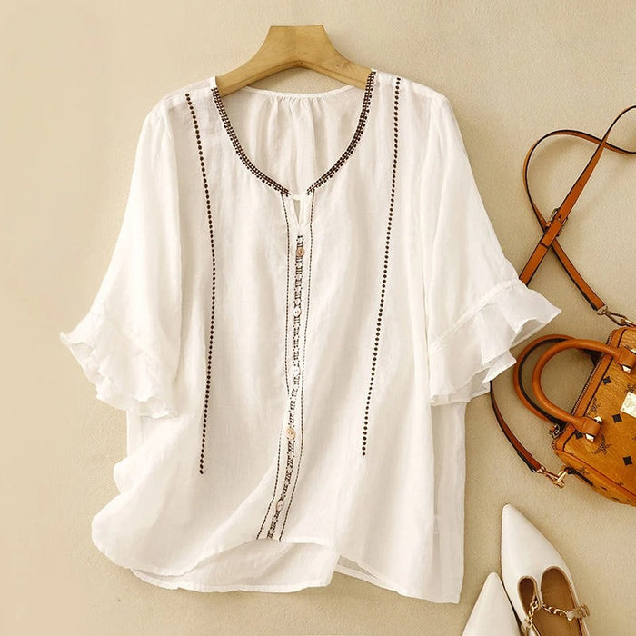 Kvinnebluse | Brodert Volangerm