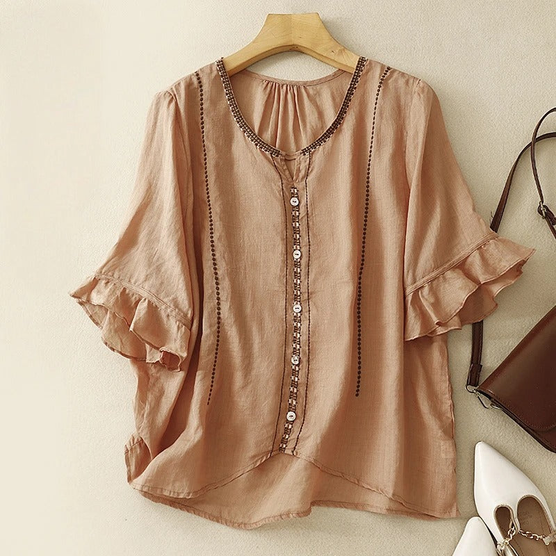 Kvinnebluse | Brodert Volangerm