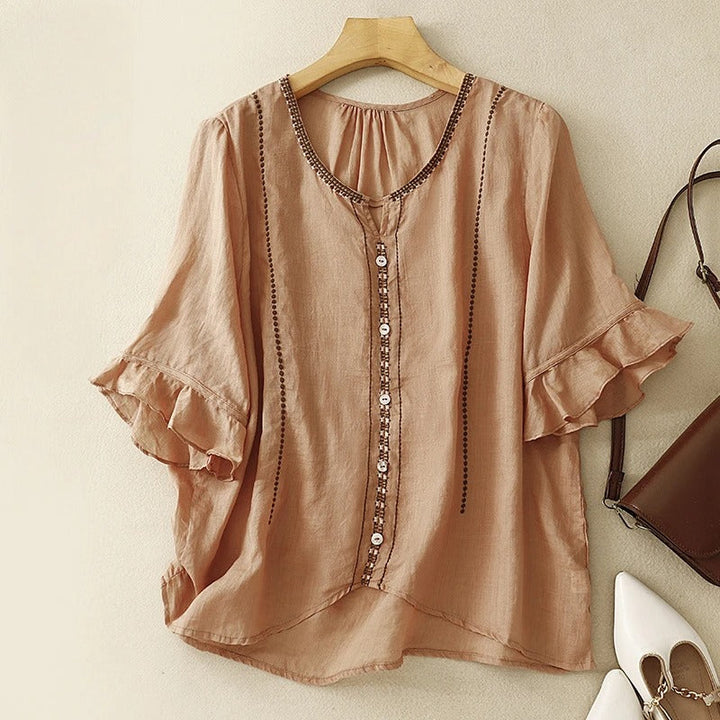 Kvinnebluse | Brodert Volangerm