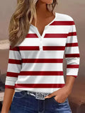 Damebluse | Stripete V-hals
