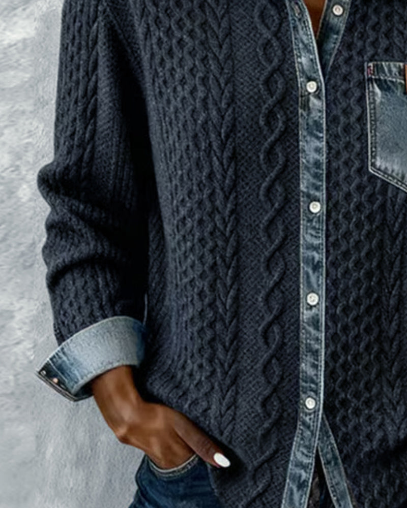 Kvinnebluse | Kabelmønster Bluse med Knapp foran