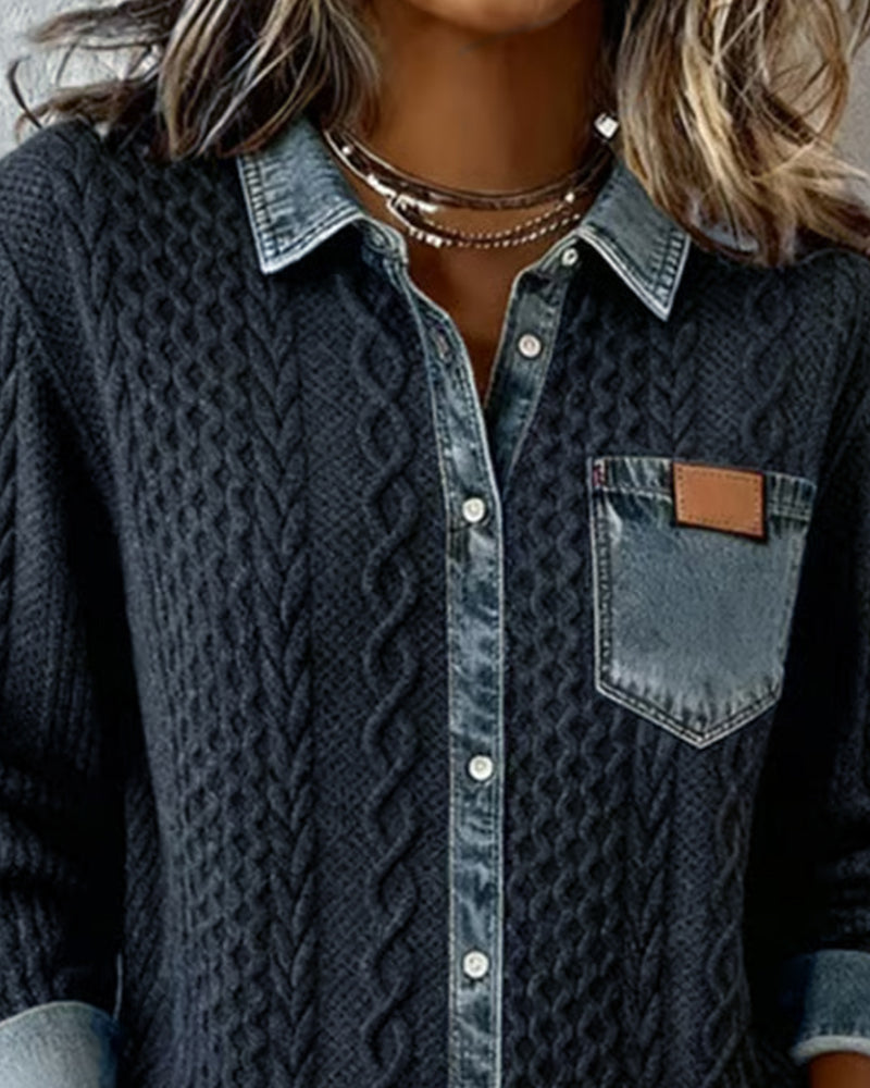 Kvinnebluse | Kabelmønster Bluse med Knapp foran