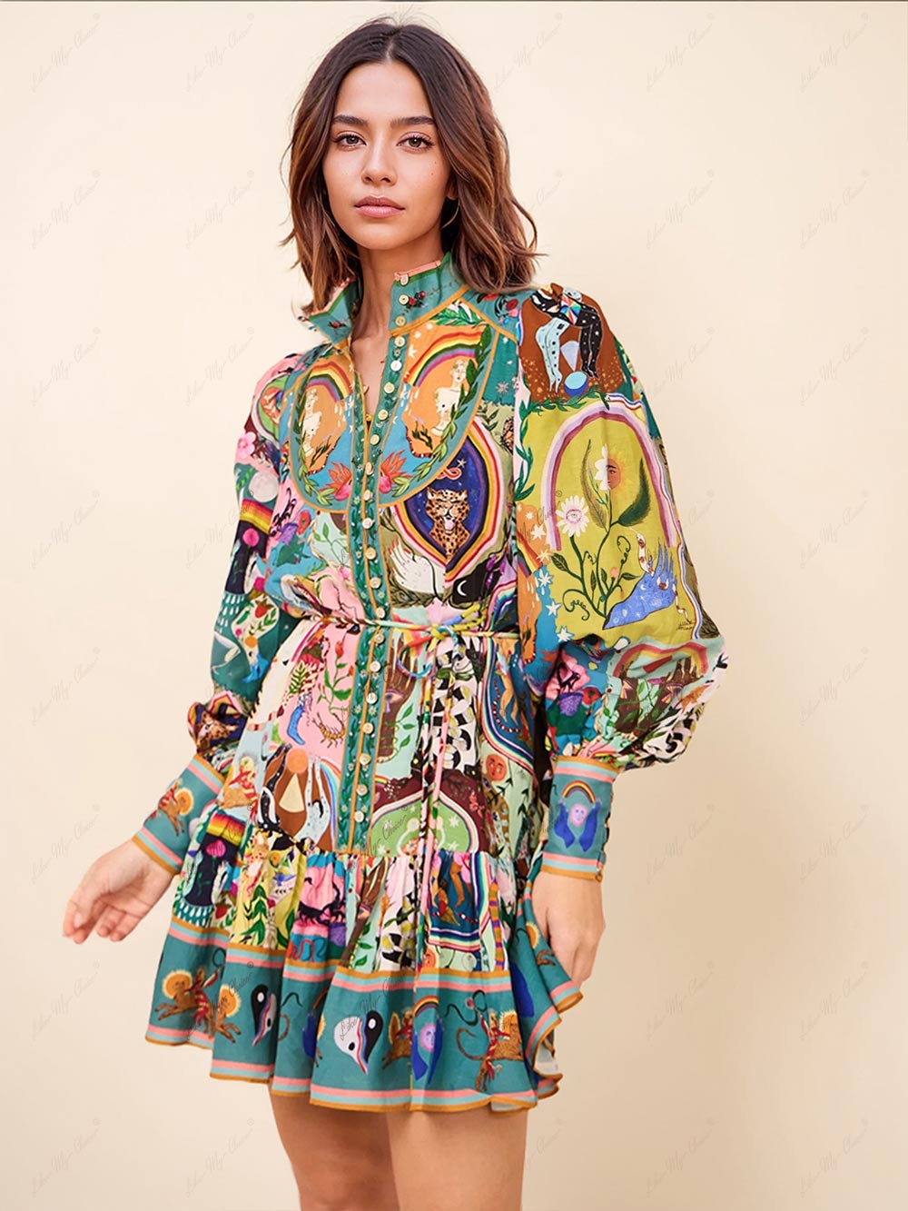 Kvinners Boho Mini Kjole | Langermet