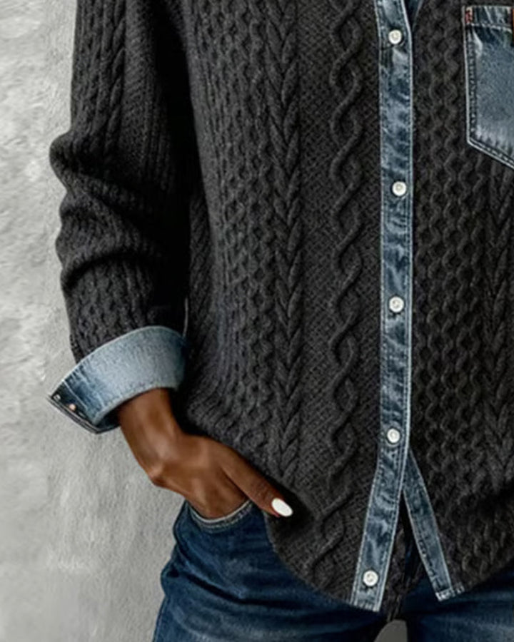 Kvinnebluse | Kabelmønster Bluse med Knapp foran