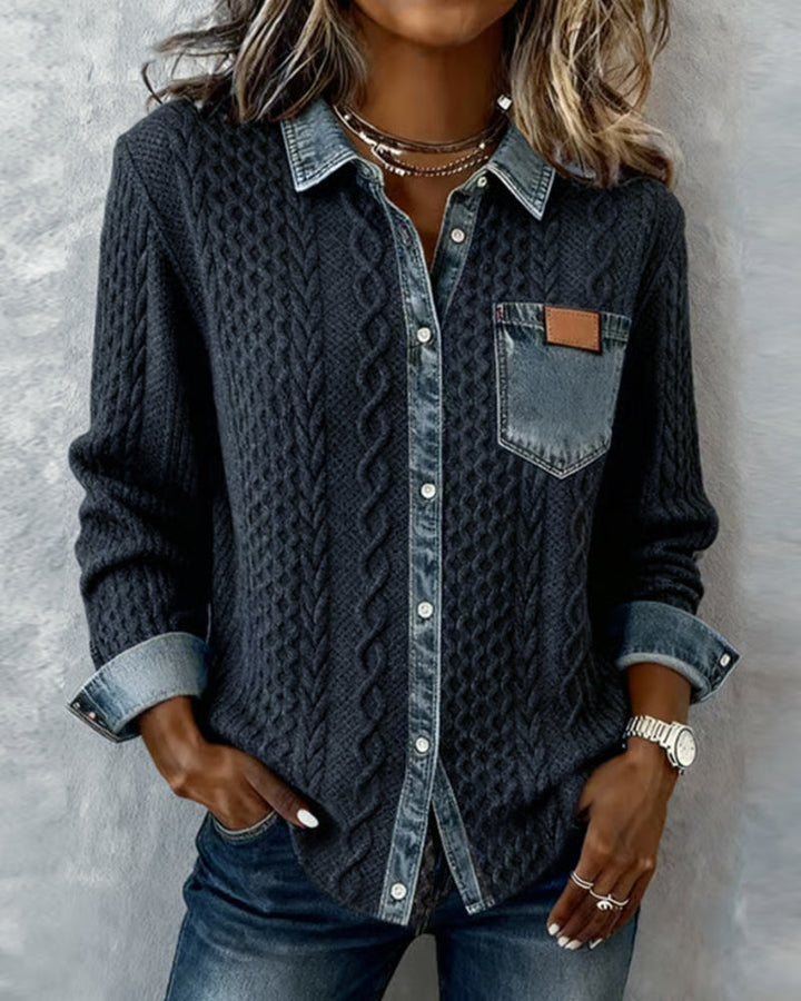 Kvinnebluse | Kabelmønster Bluse med Knapp foran