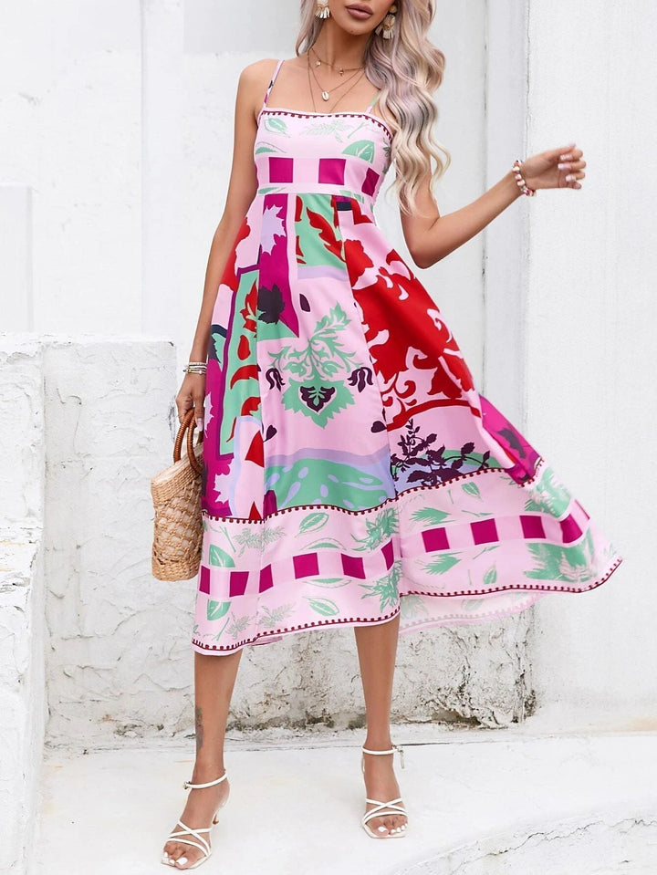Kvinne Boho Midi Kjole | Fyrkantet Utringning