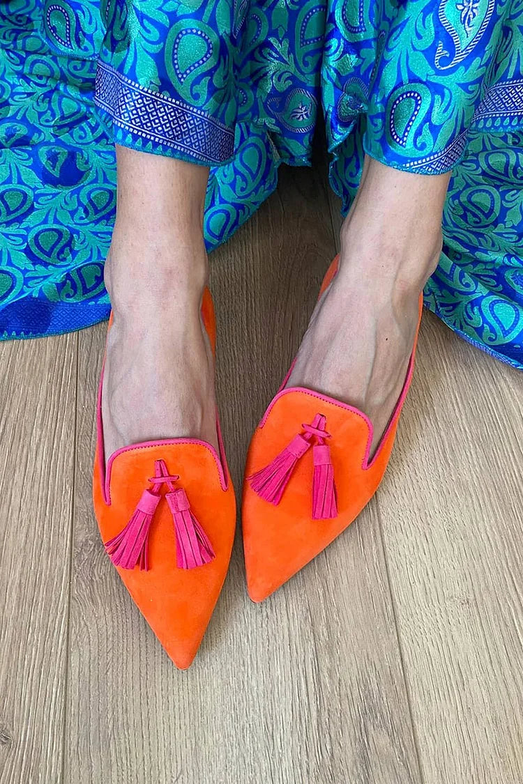 Loafers for kvinner | Frynse detalj spiss tå