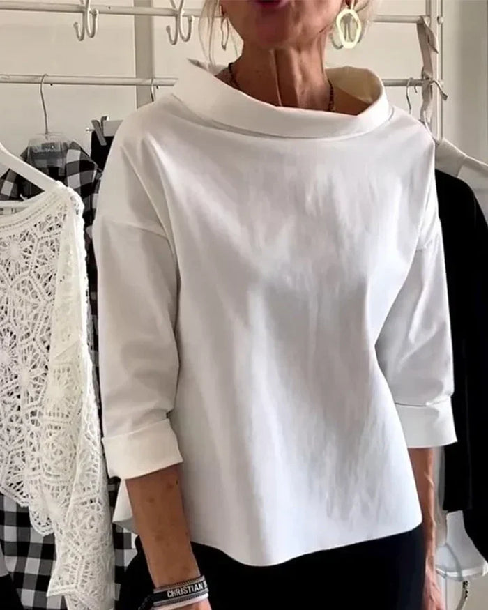 Dame Oversized Topp med Vid Utringning og Halvpolo