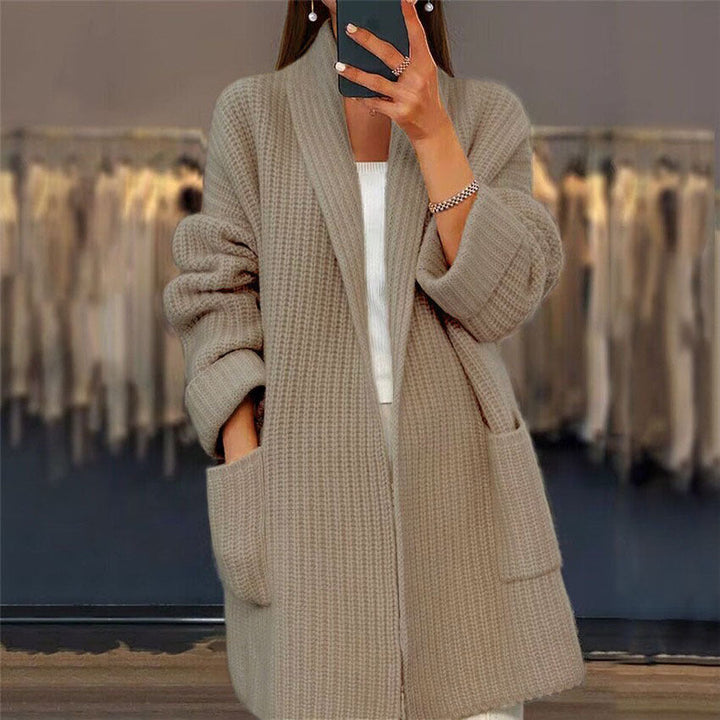 Dame Cardigan | Åpen Front Strikkede Lommer