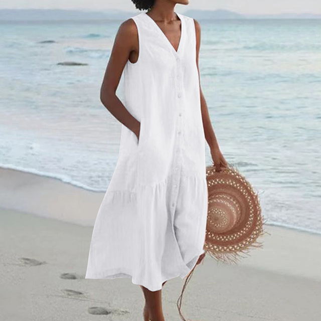 Damekjole | Uten ermer Midi Knapper Front