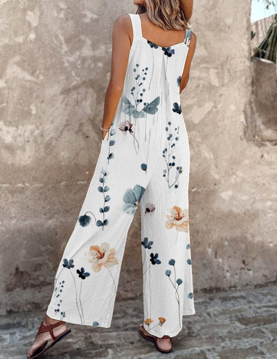 Kvinners Vide Jumpsuit | Uten Ermer Blomster